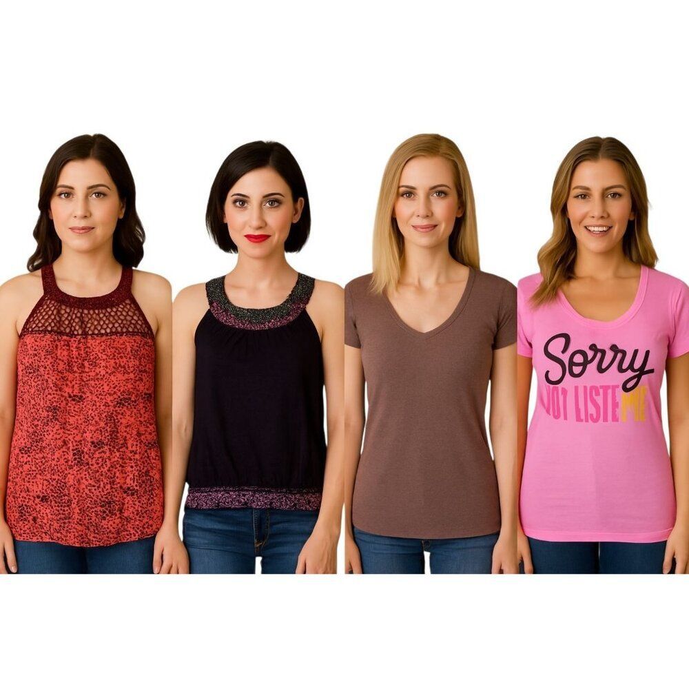 4 Tops BUNDLE T Shirt TOPS Halter Tee V Neck Tie Size Large Women's  WOMAN'S